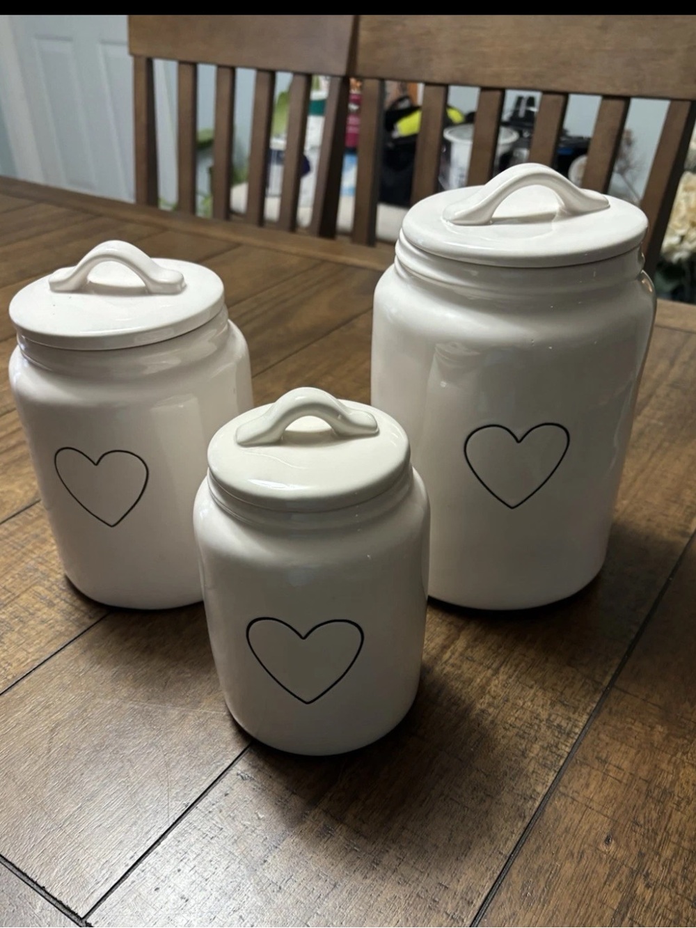 Rae Dunn set of 3 heart canisters HTF